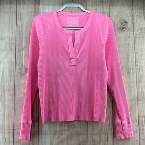 Aerie Pink Ribbed Henley Long Sleeve‎ Top V-Neck Sz XL TG
